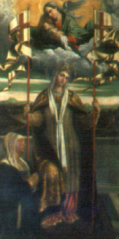 Sant'Orsola, una devota e la Madonna in gloria con Gesù Bambino (dipinto, opera isolata) di Gandino Bernardino (prima metà sec. XVII)