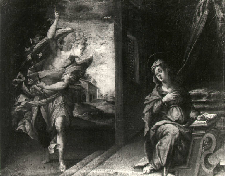 Annunciazione (dipinto, opera isolata) di Carpinoni Domenico (fine sec. XVI)