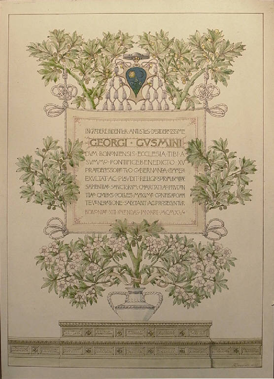 Diploma d'onore per il cardinale Giorgio Gusmini (disegno, opera isolata) di Pasquinelli A (sec. XX)