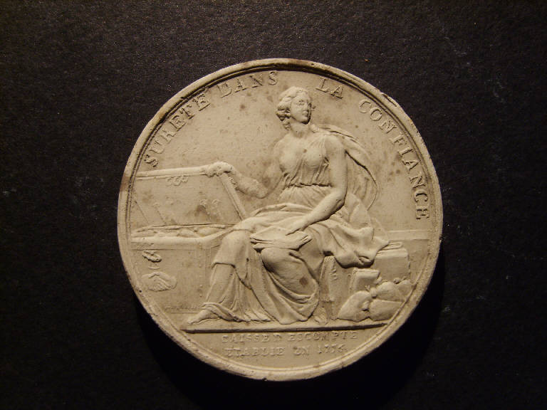 Medaglia commemorativa del mutuo soccorso, Allegoria dell'Offerta (calco, opera isolata) - ambito italiano (prima metà sec. XIX)