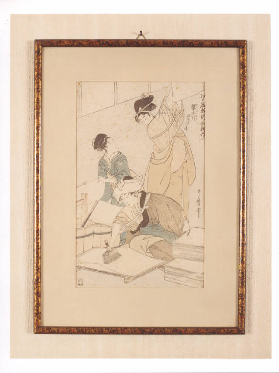 Figure maschili che preparano la carta (dipinto, opera isolata) - manifattura giapponese (prima metà sec. XVIII)