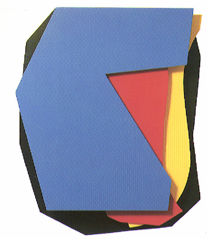 Soggettività attiva con movimento manuale. 1999 B.G.R.N, Quattro tavole poligonali sovrapposte (scultura cinetica) di Nicolato Gianfranco (fine sec. XX)