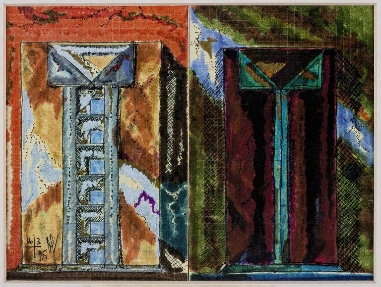 Schizzi di architettura, Architettura di due finestre (disegno, opera isolata) di Introini, Vittorio (ultimo quarto sec. XX)