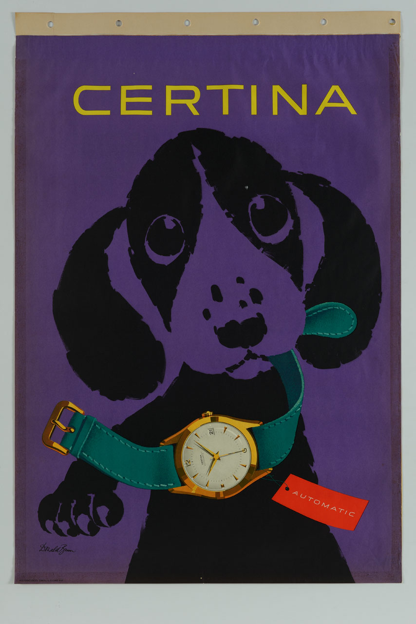 cane con orologio per collare (manifesto) di Brun Donald (sec. XX)
