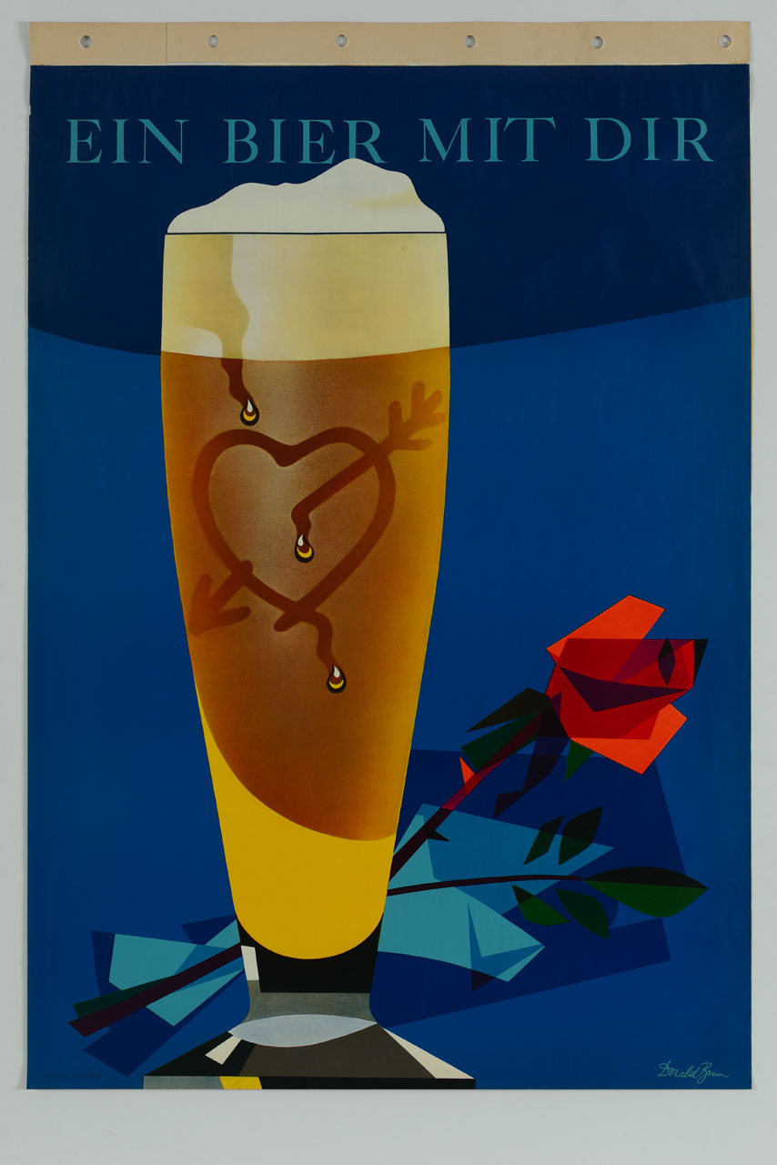 bicchiere di birra e rosa rossa (manifesto) di Brun Donald (metà sec. XX)