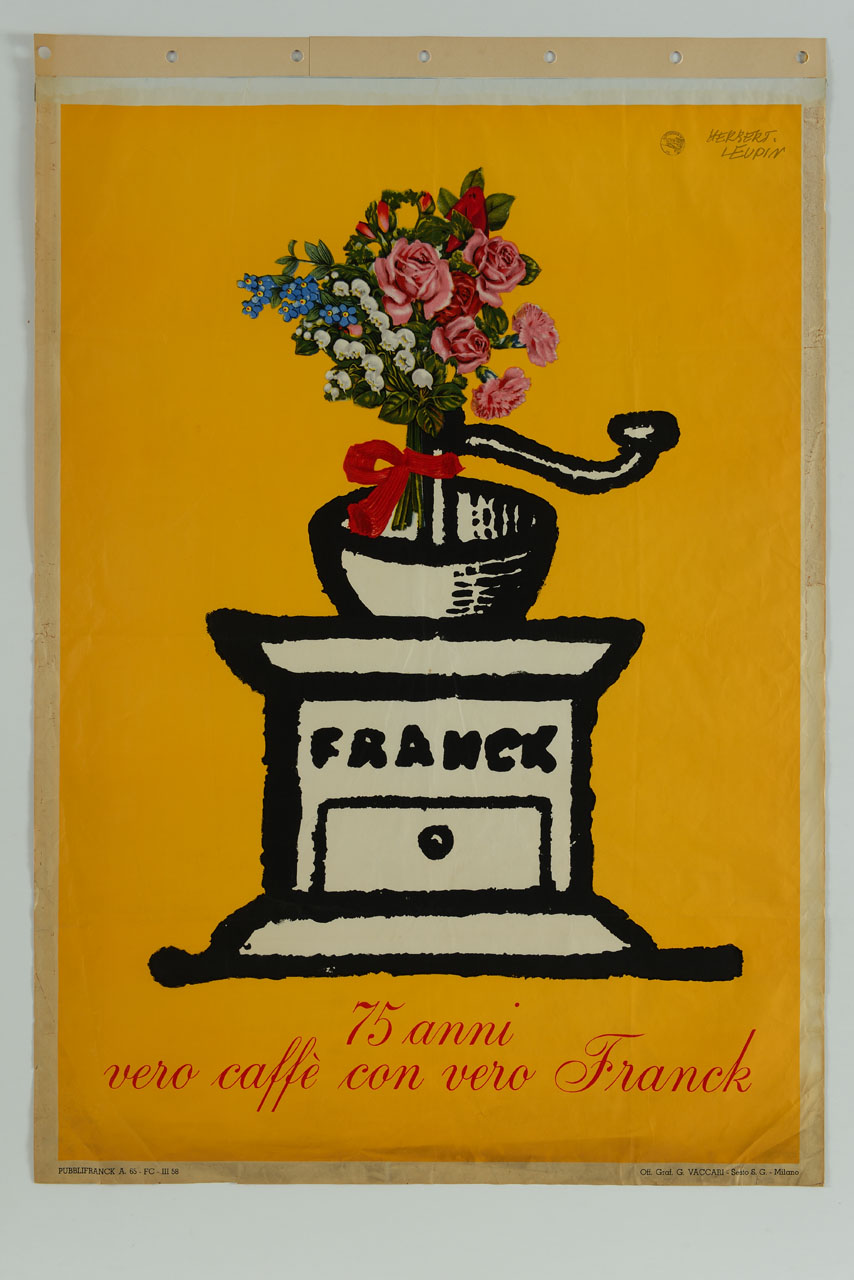 macinino da caffè con mazzo di fiori (manifesto) di Leupin Herbert (sec. XX)