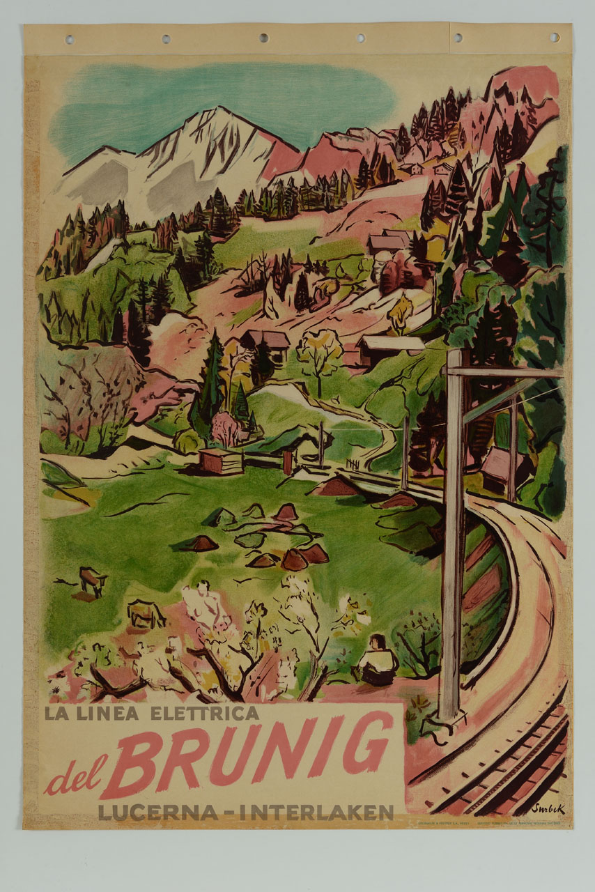veduta montana con linea elettrica del Brunig (manifesto) di Surbek Victor - ambito svizzero (sec. XX)