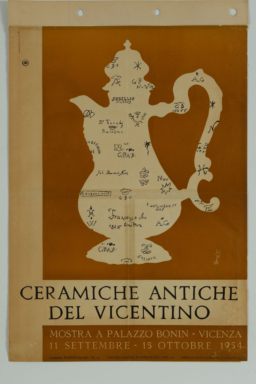 silhouette di caffettiera in ceramica con marchi e iscrizioni (manifesto) di Breggion Bruno (sec. XX)