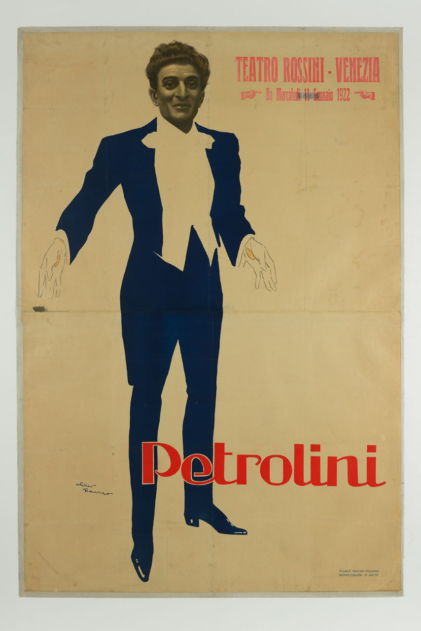ritratto di Ettore Petrolini in frac (manifesto, stampa composita) di Ramo Luciano (sec. XX)