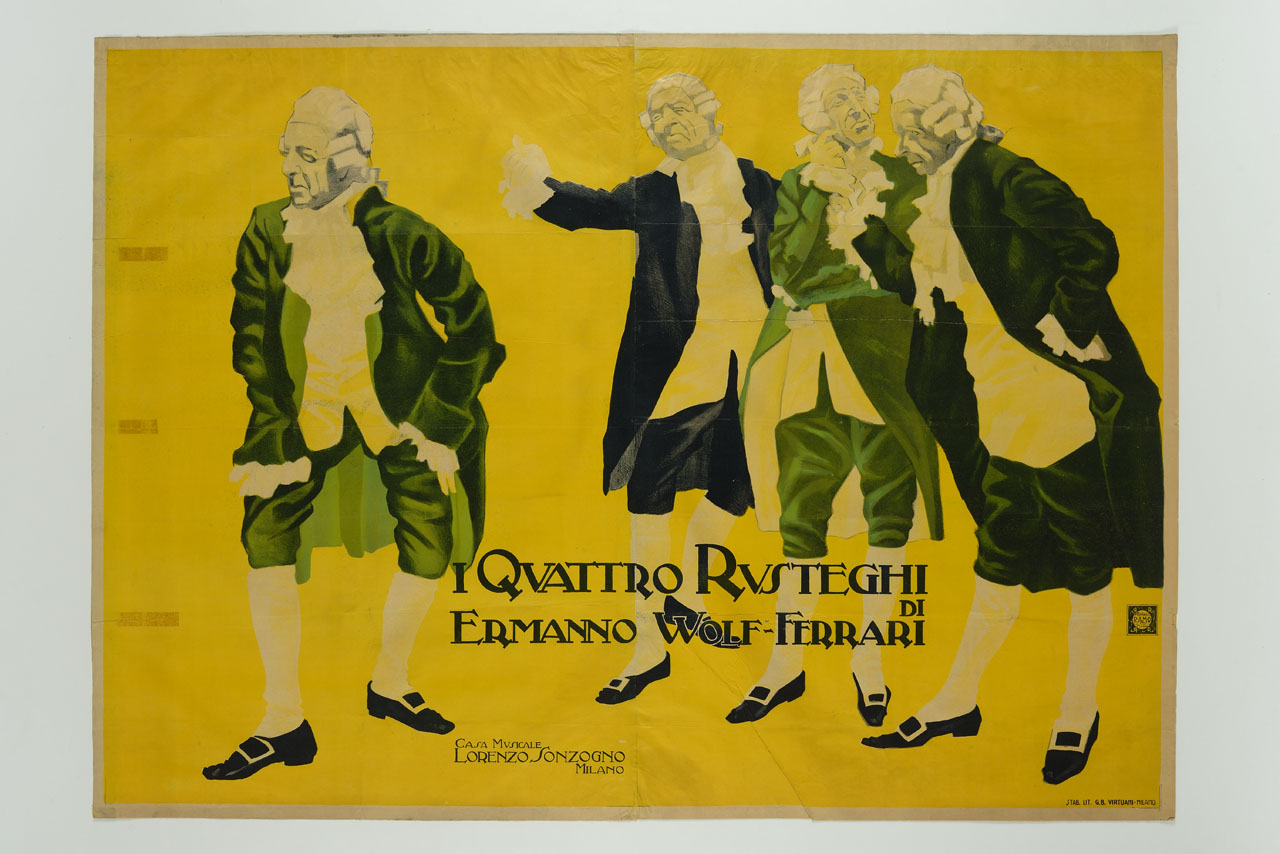 uomini in abiti settecenteschi (manifesto, stampa composita) di Ramo Luciano (sec. XX)