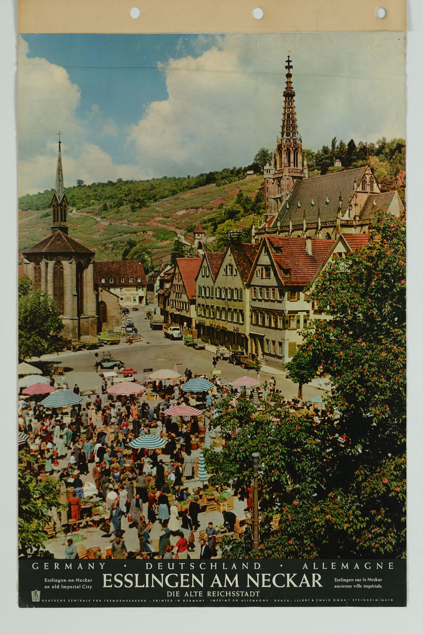 veduta della piazza del mercato di Esslingen am Neckar (manifesto) - ambito tedesco (sec. XX)
