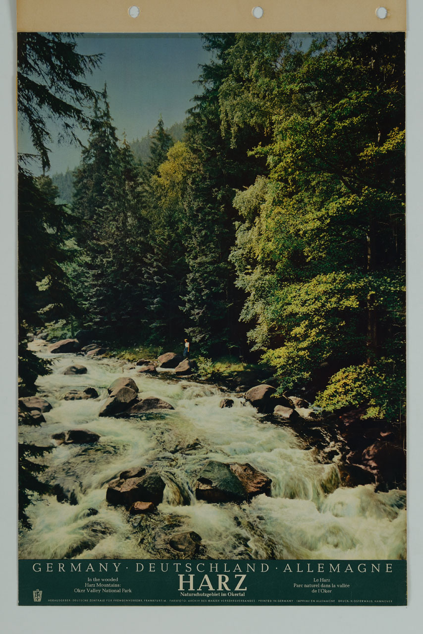 veduta della valle del fiume Oker nelle montagne dello Harz (manifesto) - ambito tedesco (sec. XX)