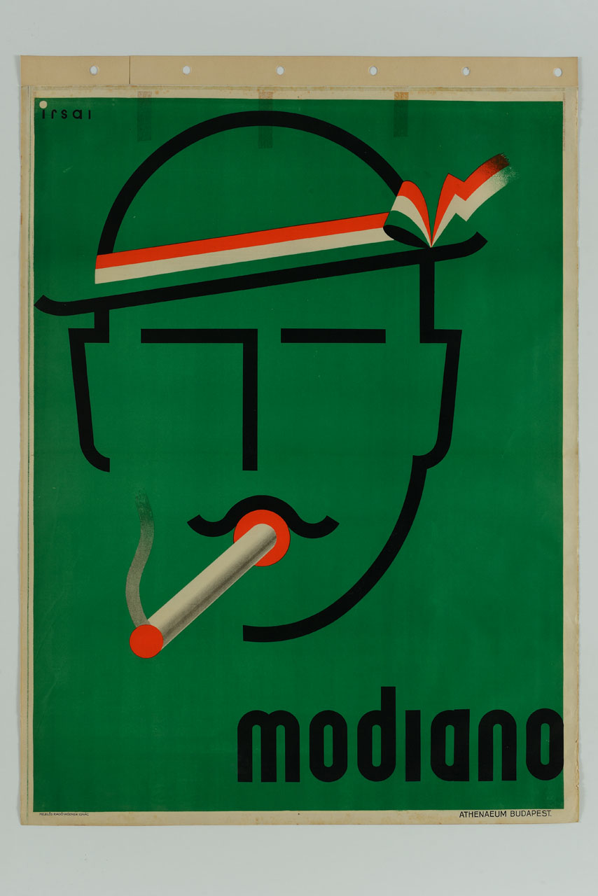 volto maschile stilizzato con bandana tricolore e sigaretta (manifesto) di Irsai István - ambito ungherese (sec. XX)