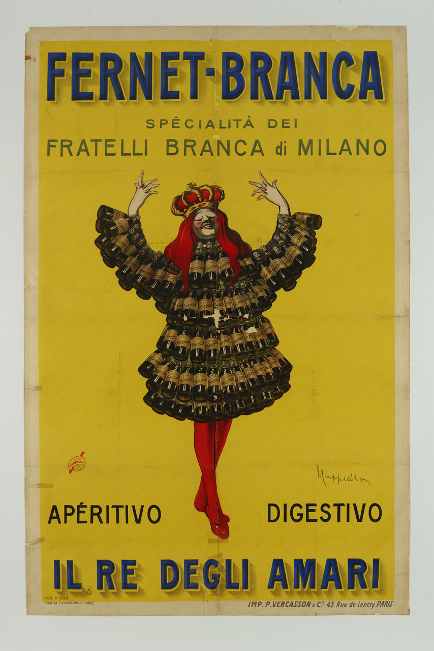 uomo coronato danza vestito di bottiglie di vetro (manifesto) di Cappiello Leonetto (sec. XX)