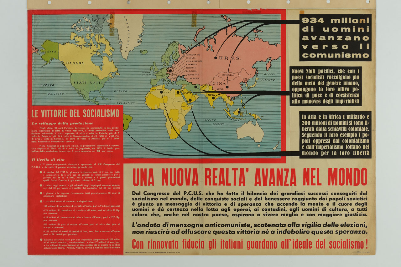 Carta geopolitica con indicazione dell'avanzamento del Socialismo nel mondo (manifesto) - ambito italiano (sec. XX)