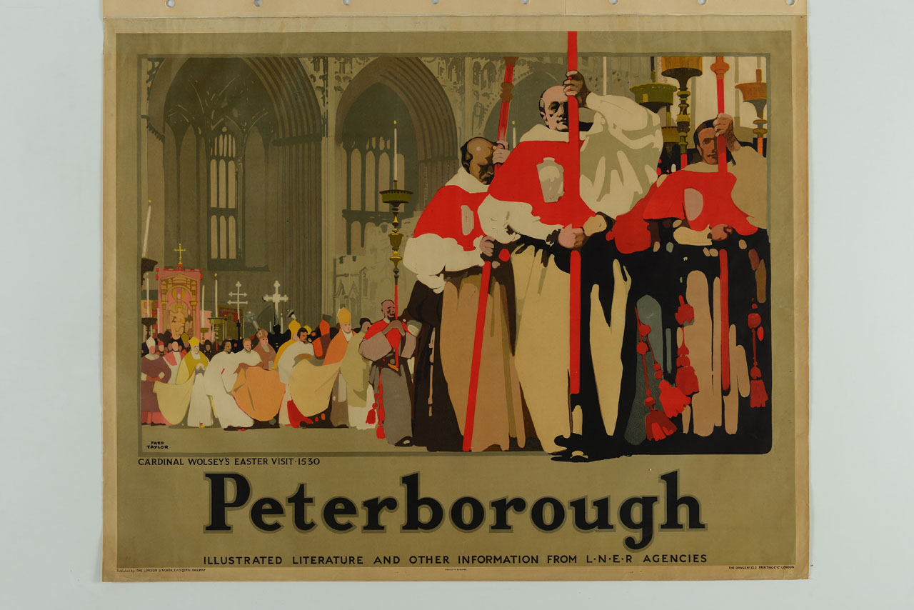processione religiosa davanti alla Cattedrale di San Pietro, San Paolo e Sant'Andrea a Peterborough (manifesto) di Fred Taylor (sec. XX)