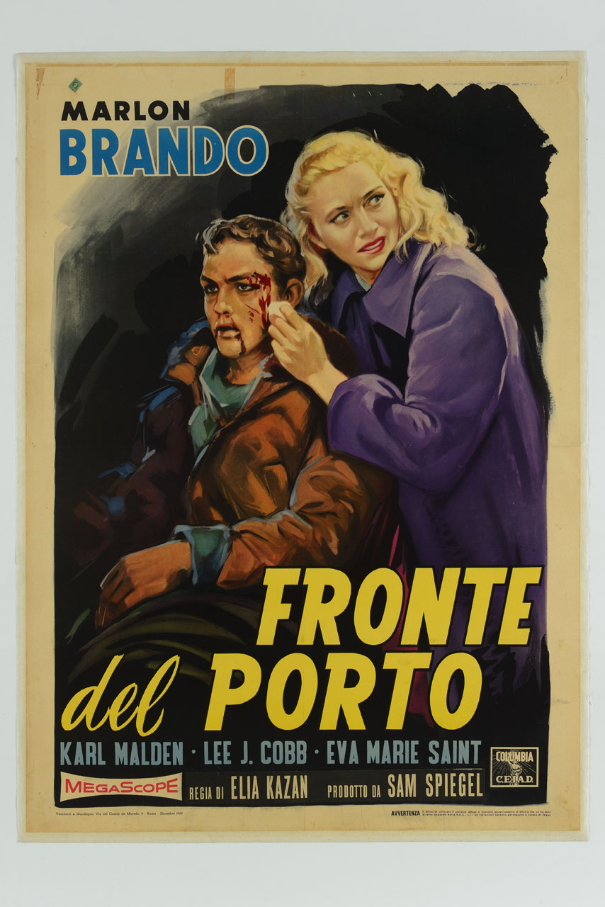 Marlon Brando ed Eva Marie Saint nel ruolo di Terry Malloy ed Edie Doyle nel film Fronte del porto (manifesto) di Martinati Luigi (sec. XX)