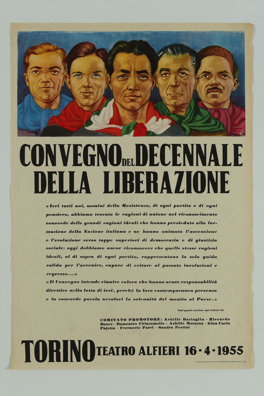 cinque uomini con fazzoletto al collo (manifesto) - ambito italiano (sec. XX)