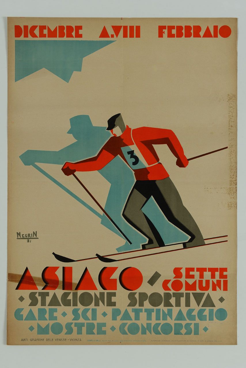 sciatore in gara (manifesto) di Negrin Caregaro Gino (sec. XX)