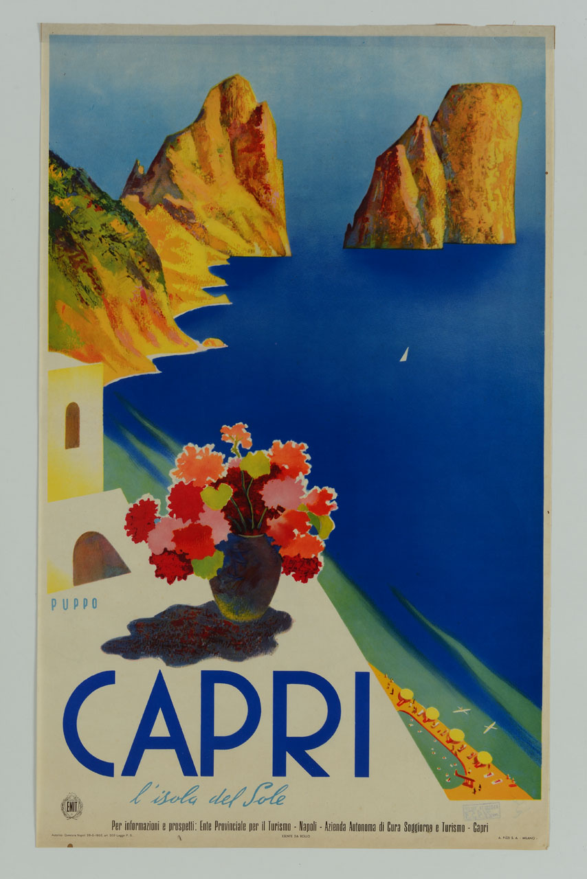 veduta dei Faraglioni a Capri (manifesto) di Puppo Mario (sec. XX)