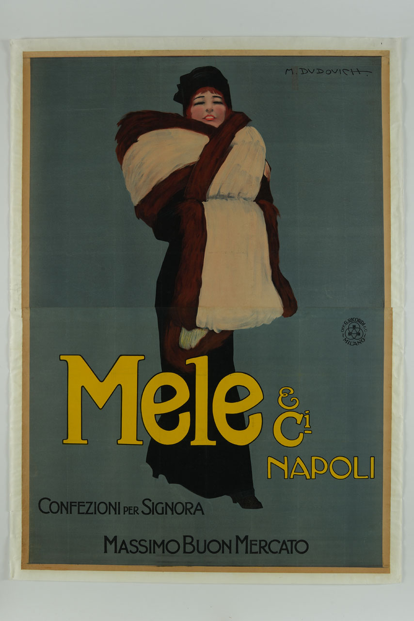 figura femminile con stola di pelliccia (manifesto) di Dudovich Marcello (sec. XX)