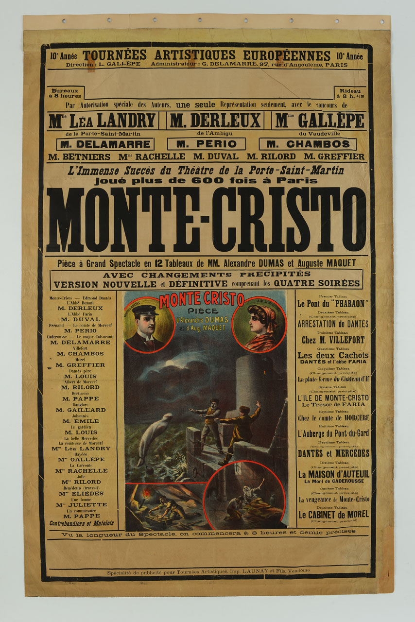 locandina della piéce teatrale il Conte di Montecristo (locandina) - ambito francese (sec. XIX/ sec. XX)