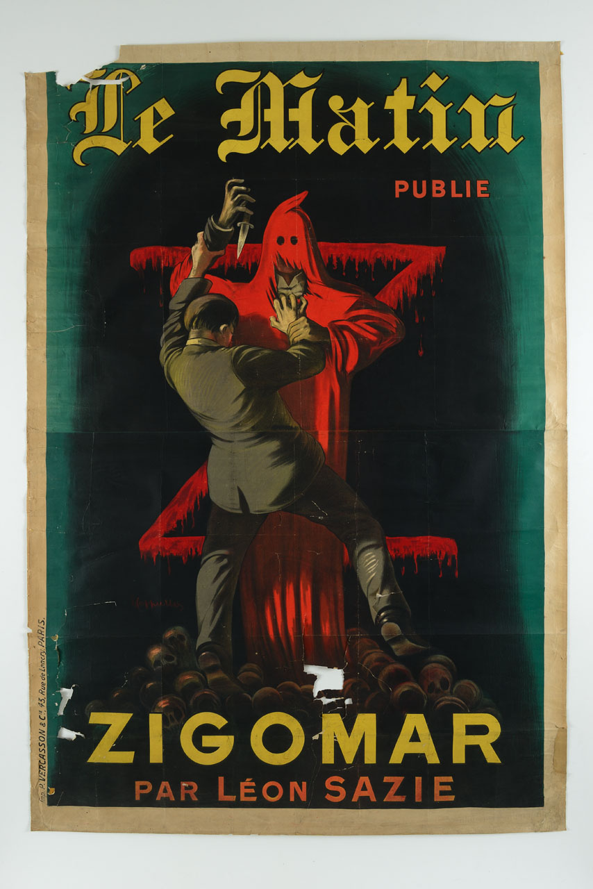 Paulin Broquet smaschera Zigomar re del crimine e capo della banda degli "Z" (manifesto, stampa composita) di Cappiello Leonetto (sec. XX)