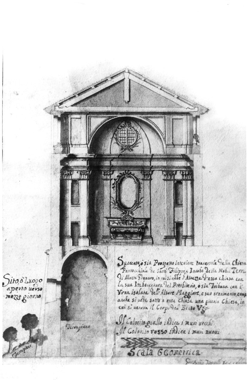 alzato del presbiterio della chiesa dei SS. Filippo e Giacomo (disegno) di Vassalli Giambattista (sec. XVIII)