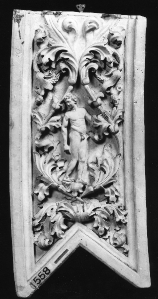motivi decorativia a foglie d'acanto con figurina di nudo (calco) di Lelli Oronzio (bottega) (ultimo quarto sec. XIX)