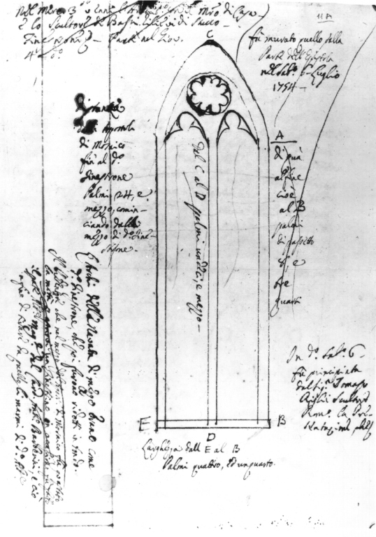 finestra bifora (disegno) di Vitali Filippo (sec. XVIII)