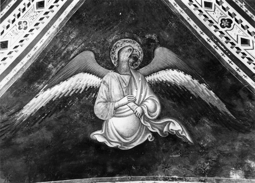simbolo di San Giovanni Evangelista: figura umana con testa d'aquila (dipinto) - ambito romano (seconda metà sec. XIII)