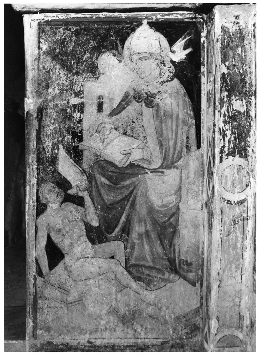 San Gregorio libera dal purgatorio l'anima di un monaco (dipinto) - ambito umbro-marchigiano (prima metà sec. XV)
