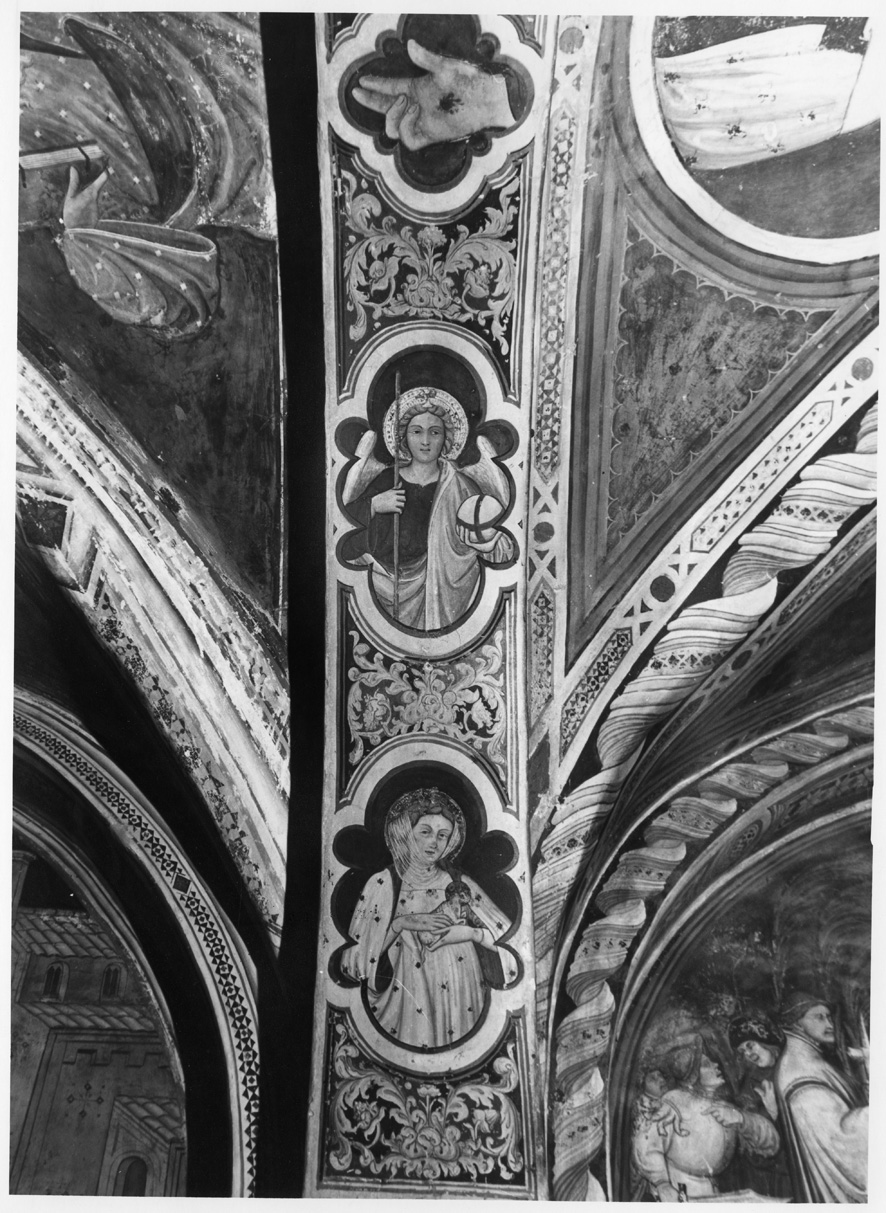mano divina tra santi (decorazione pittorica) - ambito umbro-marchigiano (prima metà sec. XV)