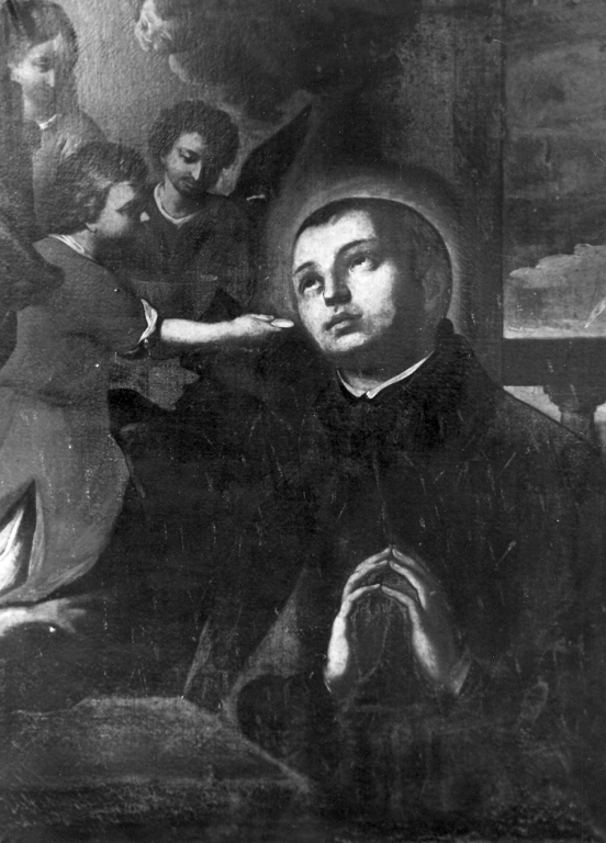 Santo riceve l'eucarestia da un angelo (dipinto) - ambito laziale (sec. XVIII)