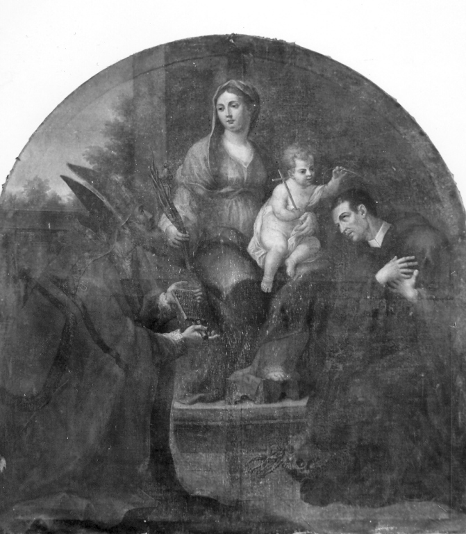 Madonna con Bambino in trono con San Biagio e un santo monaco (dipinto) - ambito italiano (ultimo quarto sec. XVIII)