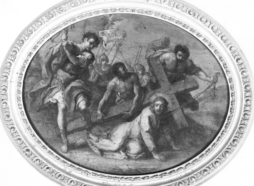 stazione VII: Gesù cade sotto la croce la seconda volta (dipinto) - ambito romano (sec. XVII)