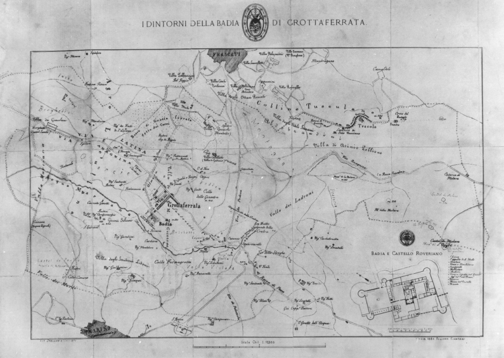 carta geografica dei dintorni dell'abbazia di Grottaferrata (stampa) di Cancani Filippo (sec. XIX)