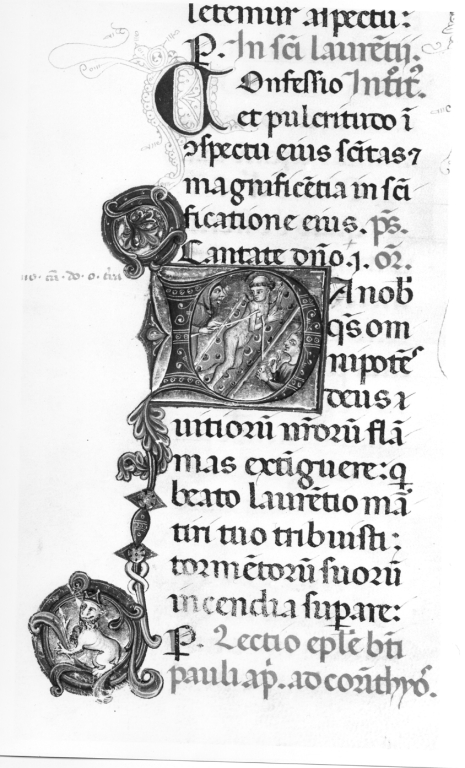 S. Lorenzo e decori (miniatura, serie) - ambito laziale (sec. XIV)