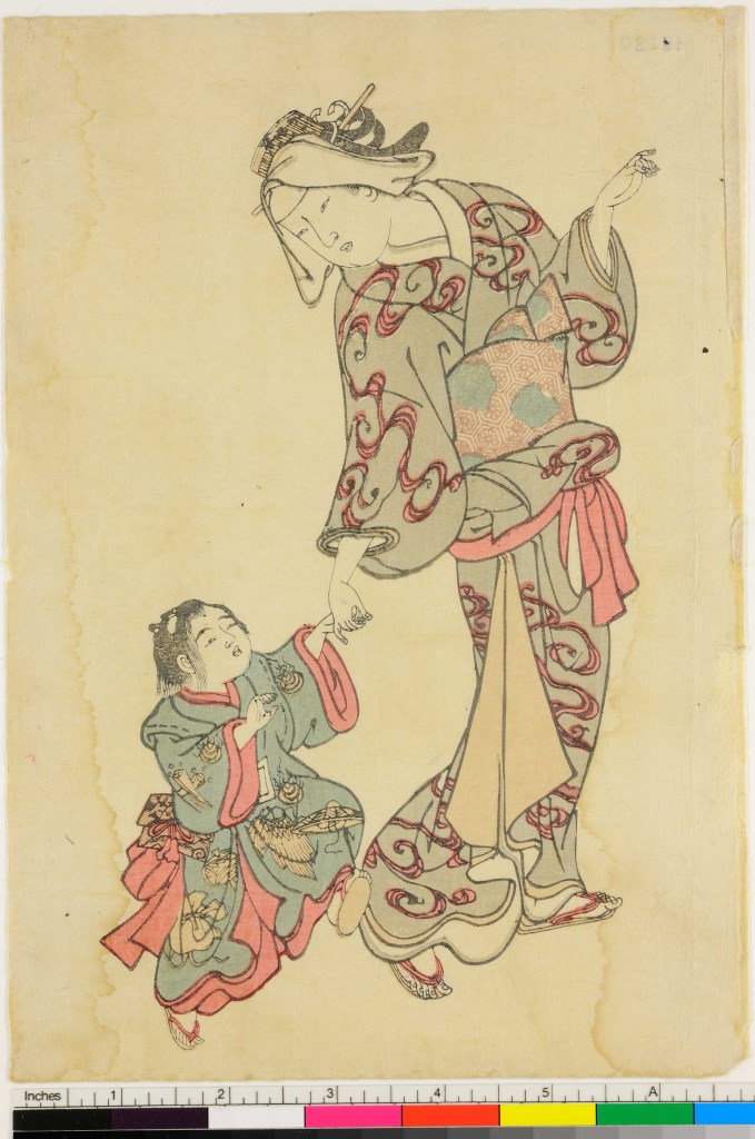 beltà con bambina (stampa, serie) di Katsukawa Shunshō - ambito giapponese (sec. XVIII)