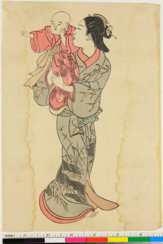 beltà con bambino in braccio (stampa, serie) di Katsukawa Shunshō - ambito giapponese (sec. XVIII)