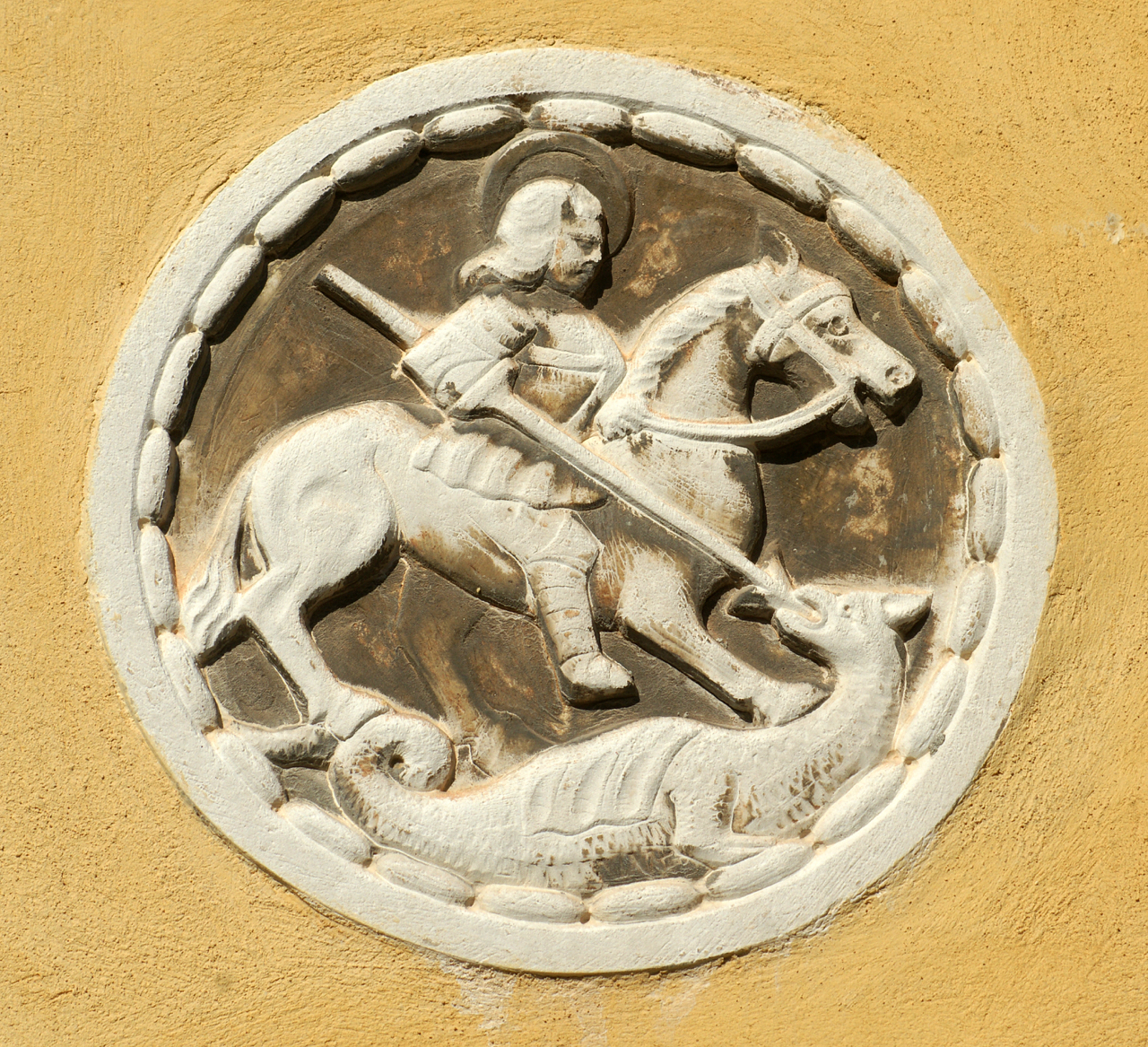 San Giorgio a cavallo e il drago (formella, opera isolata) - ambito veneziano (secc. XIX-XX, sec. XVIII)
