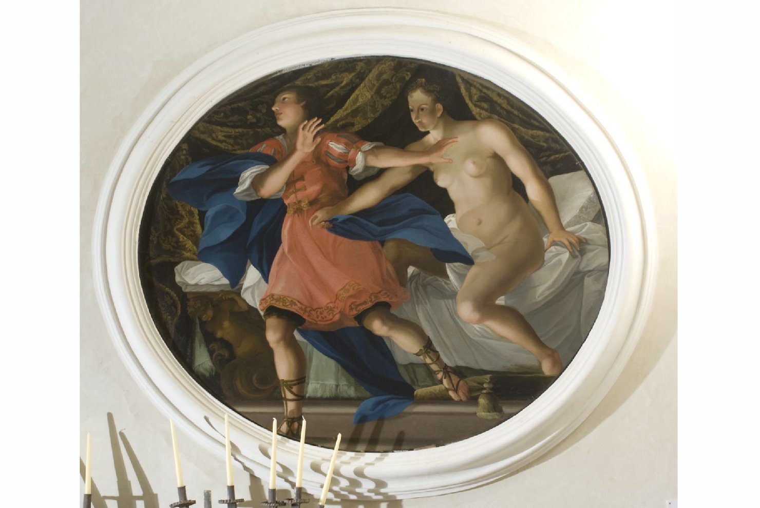 Giuseppe e la moglie di Putifarre (dipinto, elemento d'insieme) di Battini Mattia (attribuito) (fine/ inizio secc. XVII/ XVIII)
