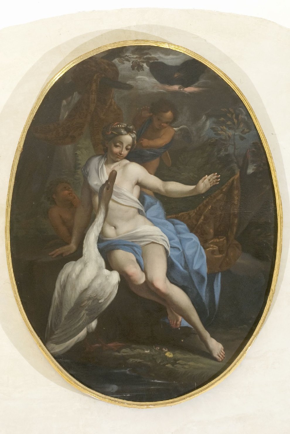 Leda, Leda e il cigno (dipinto, insieme) di Angelucci, Luca Antonio (attribuito) (inizio sec. XVIII)