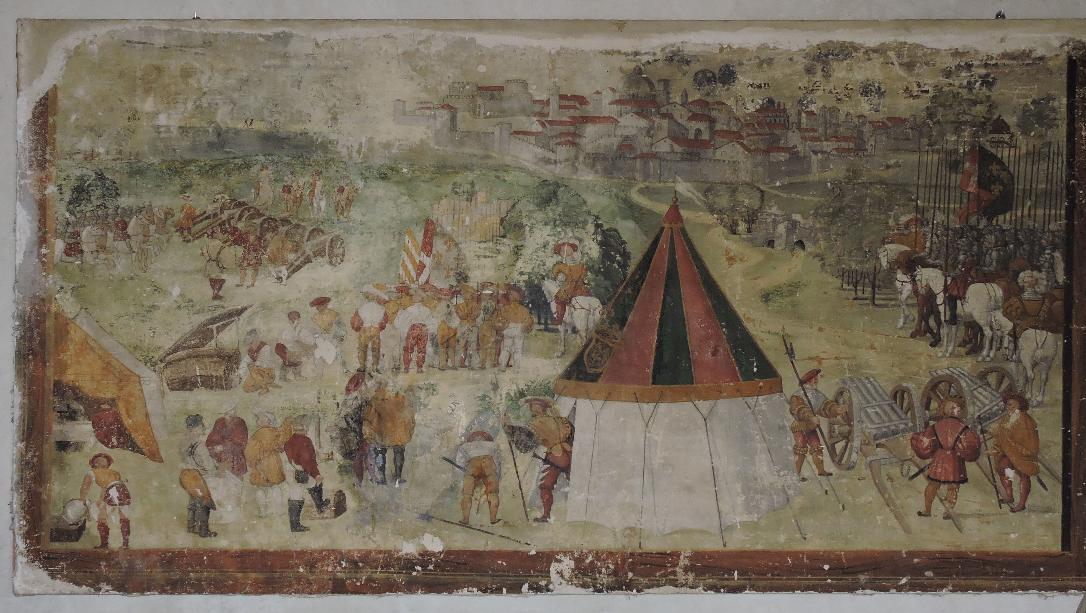 Accampamento militare dei francesi presso una città (dipinto) - ambito bergamasco (prima metà sec. XVI)