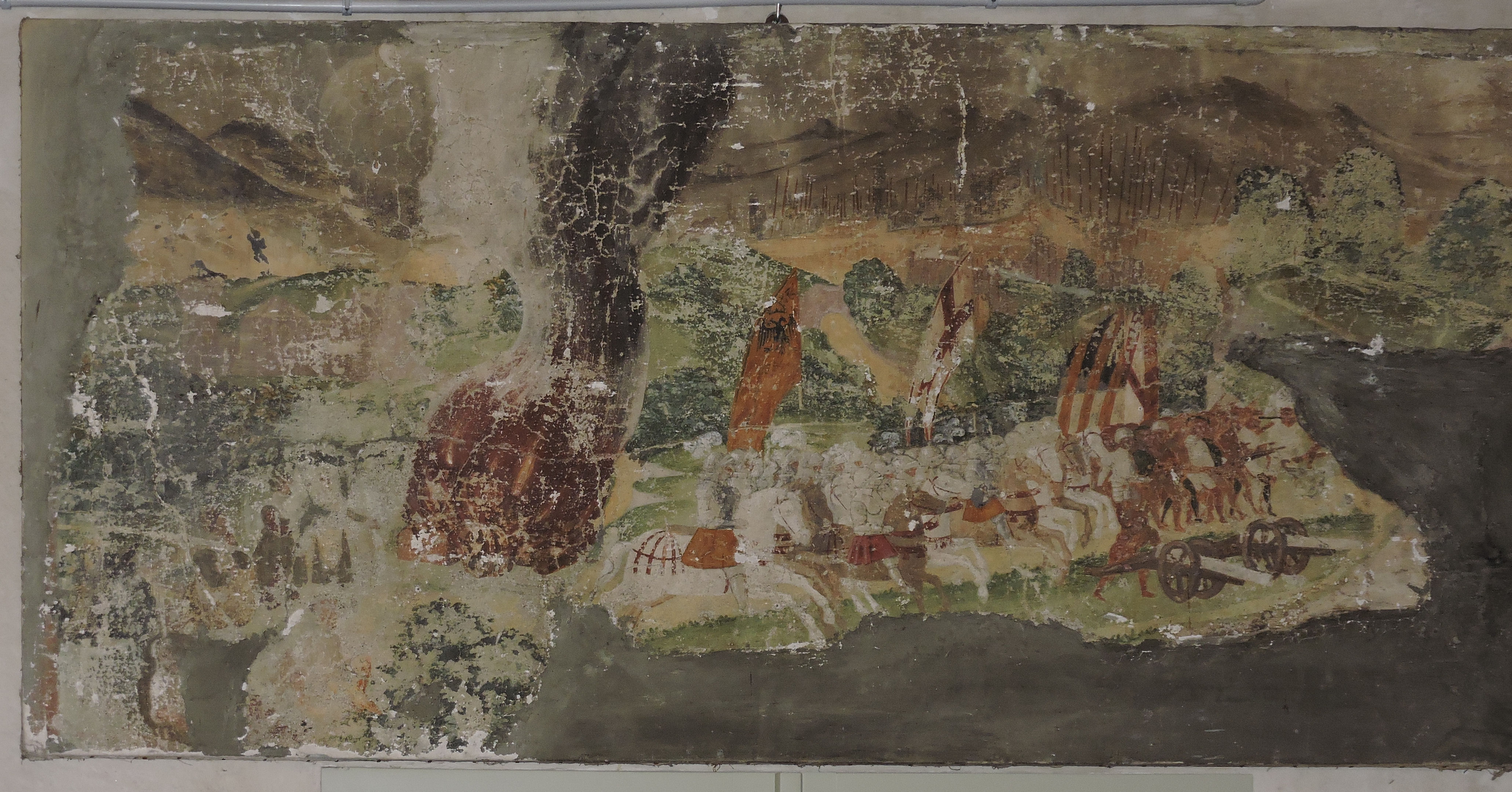 Esercito degli imperiali all'attacco (dipinto) - ambito bergamasco (prima metà sec. XVI)