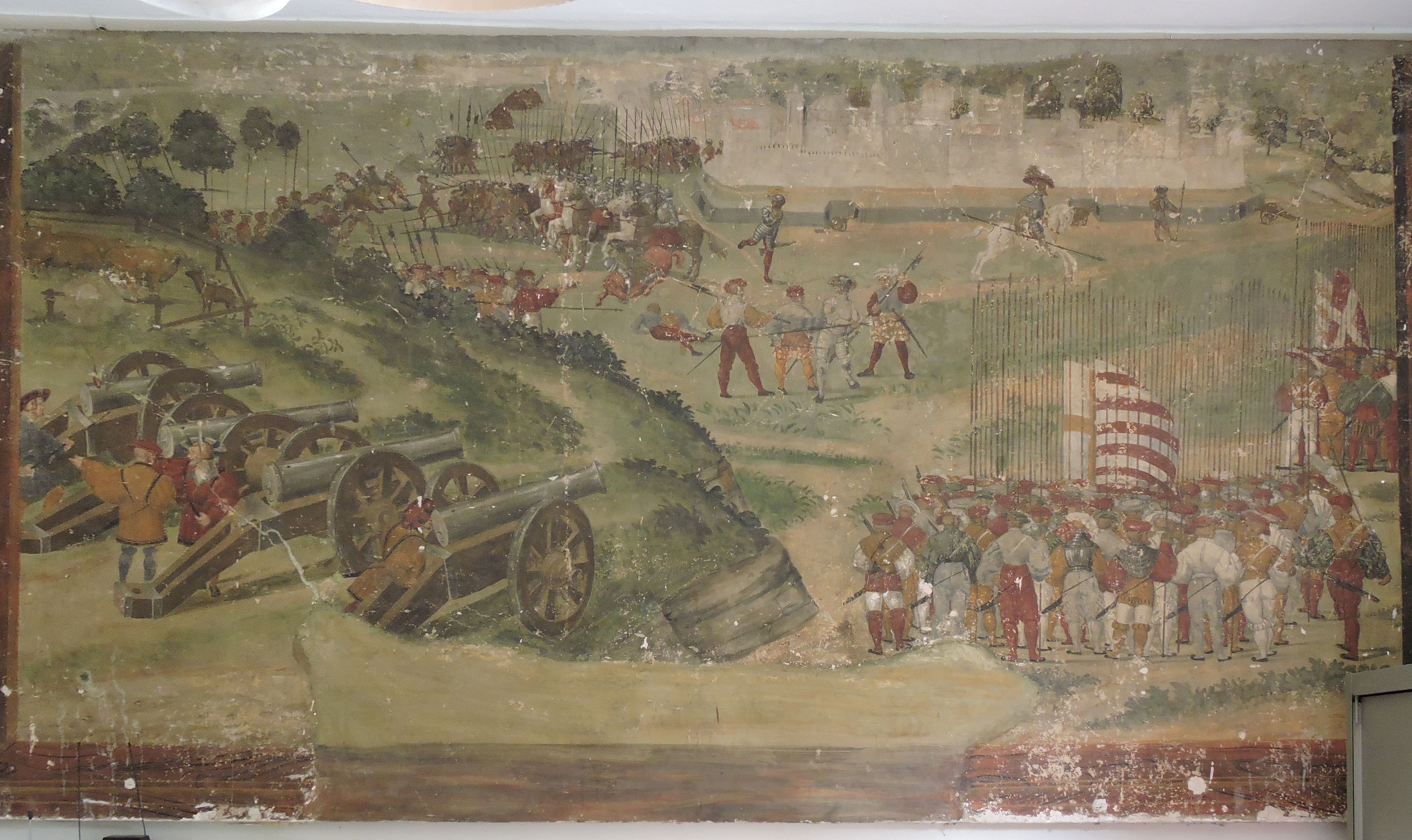 Un esercito di dispone all'assedio di una città (dipinto) - ambito bergamasco (prima metà sec. XVI)