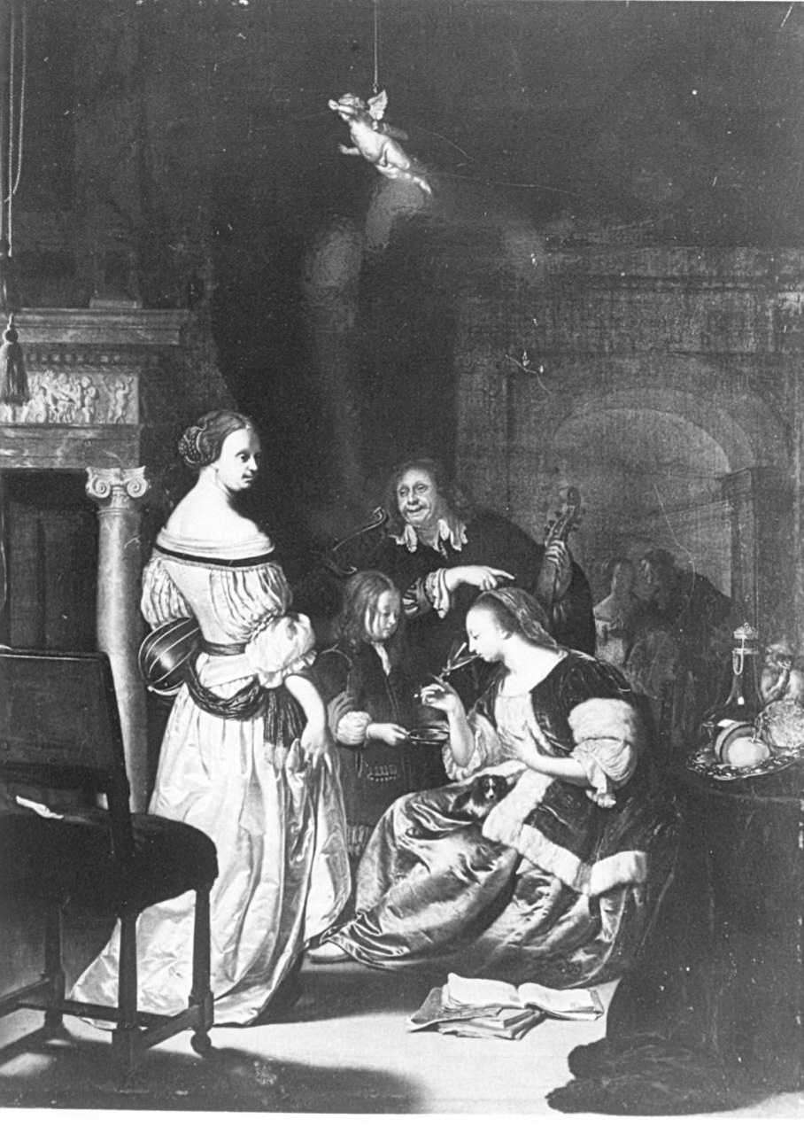 la famiglia del pittore, scena familiare (dipinto) di Van Mieris Franz (sec. XVII)