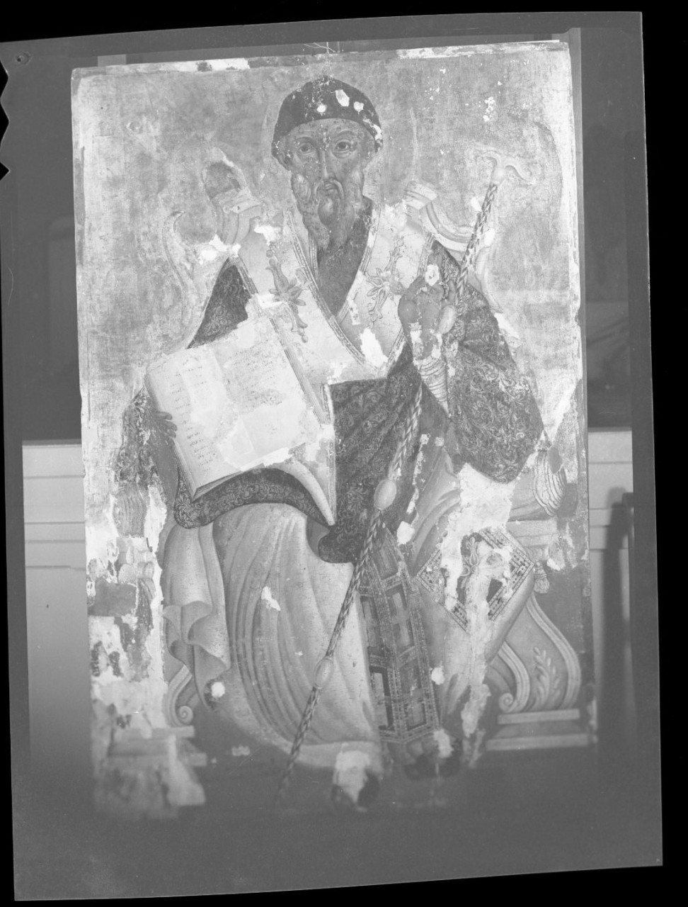 Santo bizantino; dipinto su tavola (negativo) di Vermehren, Augusto - ambito greco (seconda metà XX)