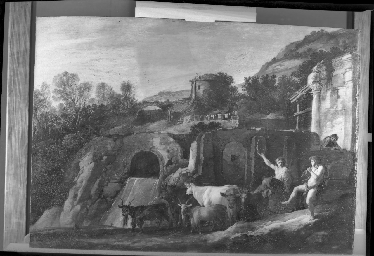 Paesaggio pastorale; olio su tavola; Uyttenbroeck (negativo) di Uyttenbroeck Moyses van, Vermehren, Augusto (terzo quarto XX)