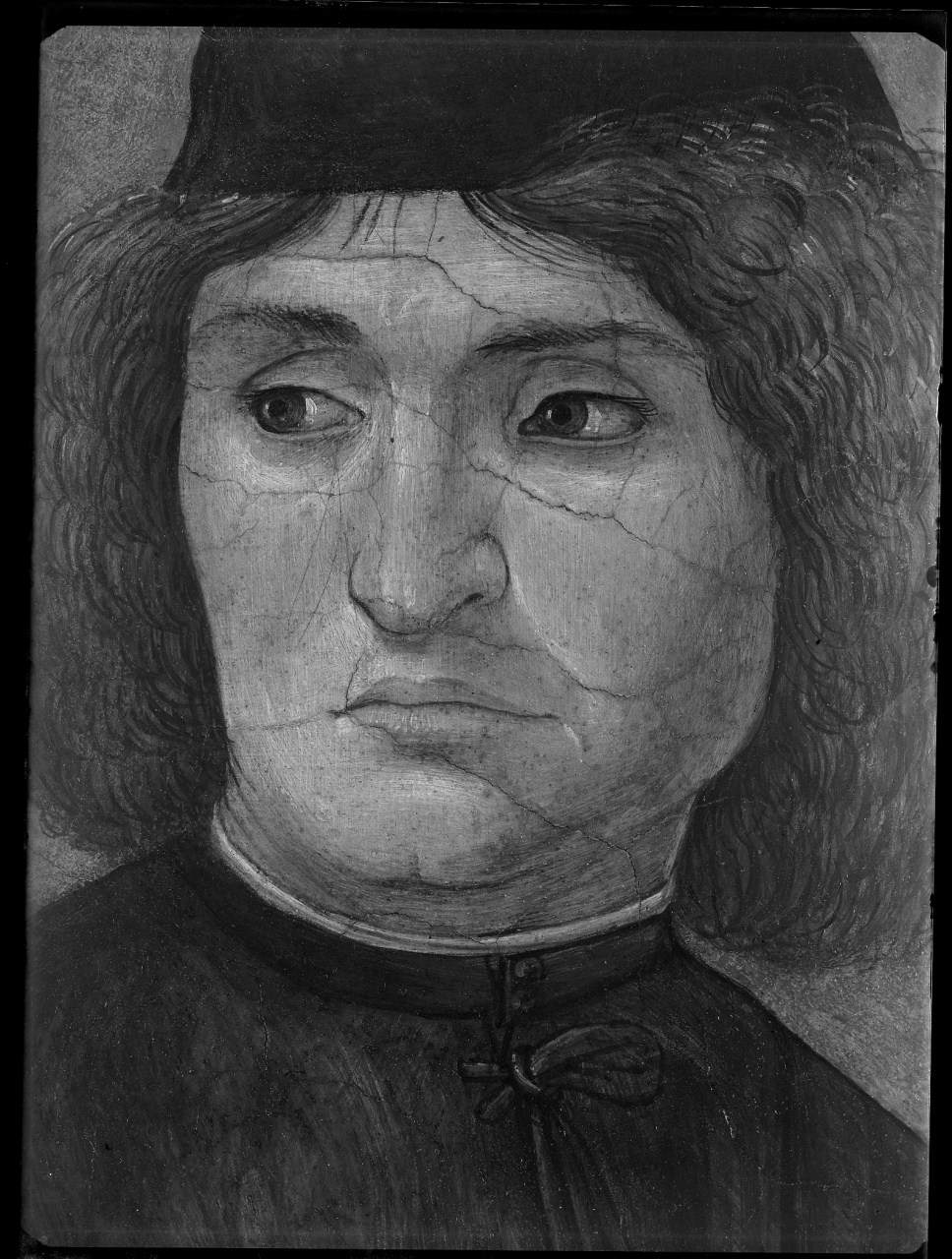 Ritratto d'uomo; particolare del volto; olio su tegola (negativo) di Botticelli (maniera), Vermehren, Augusto (seconda metà XX)